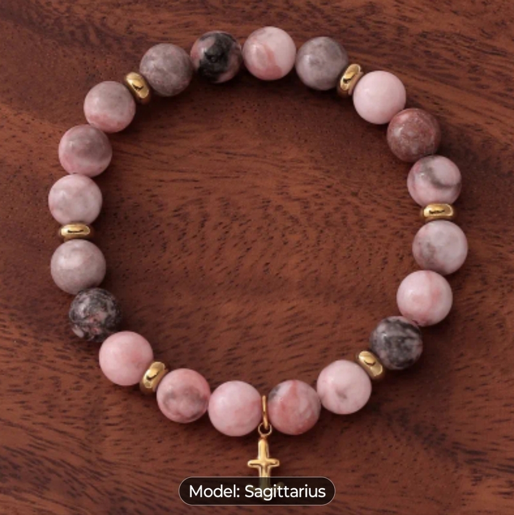 Sagittarius Pink Stone Zodiac Bracelet with Gold Charm